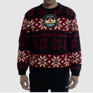AGTAWH St Moritz Sweater Mens Large Red Black NordicSnowflake SkiResort Patch XL